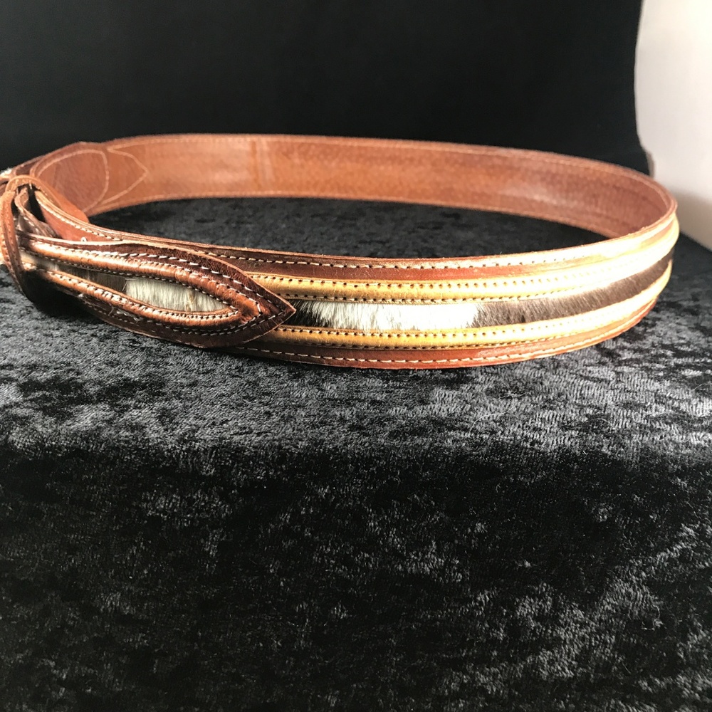 Vtg. Boho Leather Cowhide Belt - Picture 2 of 5